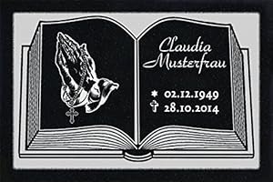 LaserArt24 Granit Grabstein, Grabplatte oder Grabschmuck mit dem Motiv Buch-g02 und Ihrem Text/Daten
