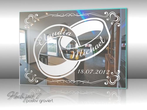 Motivspiegel Hochzeit 7 Spiegel mit Gravur Geschenk zur Hochzeit Wandbild Dekoration (60x45cm) - 2
