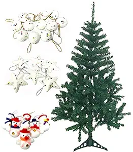 Evisha Snow Theme Christmas Tree Hanging Ornaments and 1 Ft Artificial Christmas Tree for Christmas Party Decoration