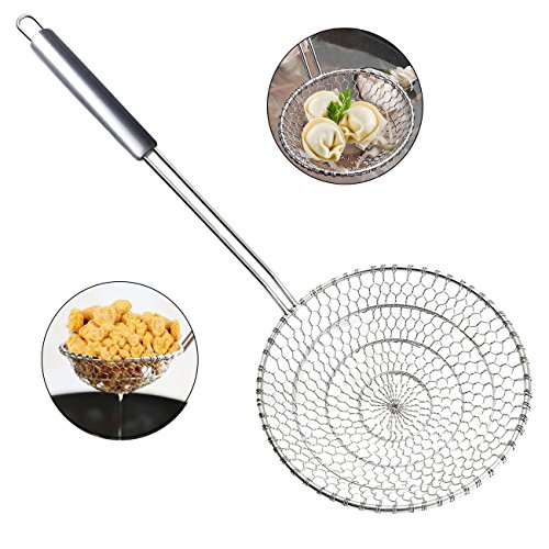 Home Servz Espumaderas, Coladores,asiático de araña de acero inoxidable colador de cocina skimmer- resistente asa -filtros de alimentos.(cesta de tamiz de 7 pulgadas)