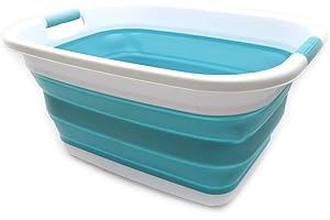 SAMMART Cesta plegable de plástico plegable de 31 L (8.1 galones), contenedor de almacenamiento plegable para lavar la bañera, cesta de ahorro de espacio (1, azul brillante)