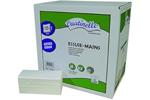 GLOBAL HYGIÈNE 3750 Essuie-mains lisse pliés en W blanc 2x19g/m² - 2 plis - 22x34cm - H253L- Certifié France Medical Industrie