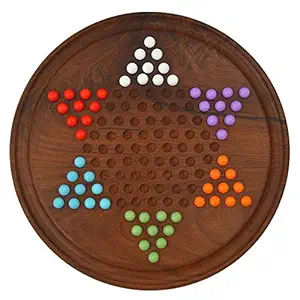 Fine Craft India Chinese Checkers Game Set with 12-inch Wooden Board and Traditional Pegs (Brown) Extra 2 Beads of Each 6 Colors (Bead 1)