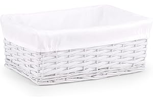 Woodluv Storage Baskets Woven Wicker, Storage Basket for shelves, Baskets to make hampers, Storage Box, Storage Organiser, White, Medium