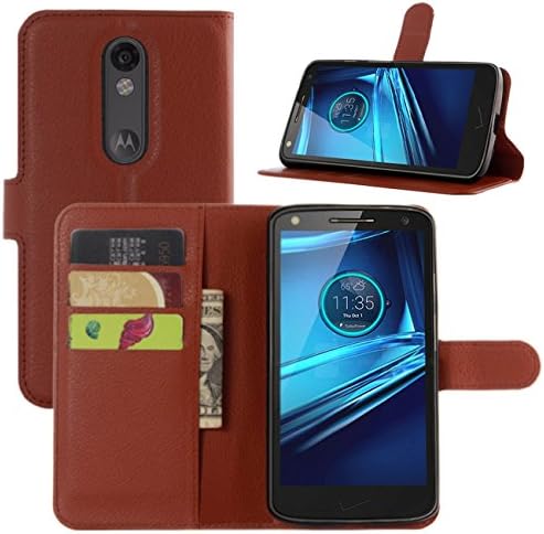 HualuBro Moto X Force Case, Premium PU Leather Wallet Flip Phone Protective Case Cover with ID Credit Card Slots Holder for Motorola Moto X Force Smartphone (Brown)