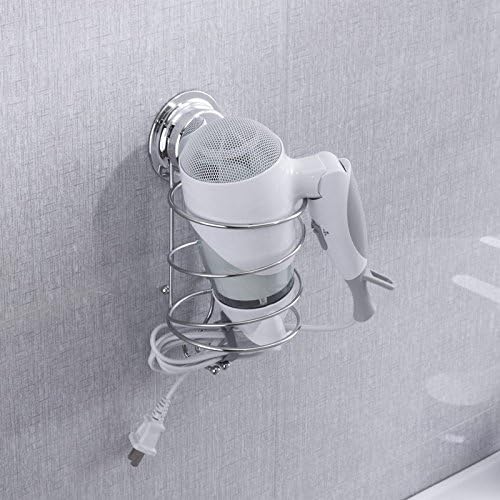 KIEYY Suction cup electric hair dryer rack, no holes, toilet rack, suction wall type bathroom rack, air duct bracket.,Bright silver