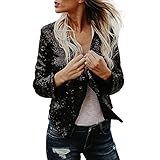 iHENGH Neujahrs Karnevalsaktion Damen Herbst Winter Bequem Mantel Lässig Mode Jacke Frauen Langarm Solide Pailletten Unregelmäßige Strickjacke Tops Cover Up Coat