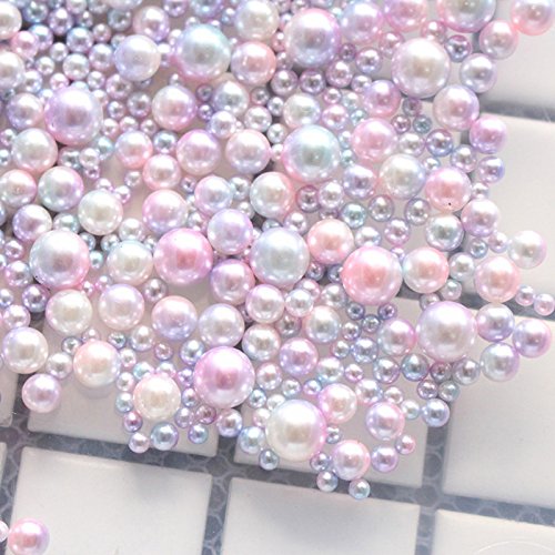 EchiQ 3D Round Pearl Gradient Purple Pink Magic Mermaid Colorful Glitter Multicolor Different Sizes Nail Art Decoration Beads