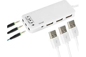 FASIENT External Sound Card, USB Audio Adapter with 2 x Headphone and 1x Microphone Jack, 3 x USB 2.0 Stereo Sound Card, for PC, Laptops, Desktops, Tablet, for Ultrabooks