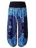 hose xl entspricht *Leichtes und weiches Stoff BAISHENGGT Damen Pumphose Haremshose Blumenmuster Lange Hose Blau-Kamelie XL