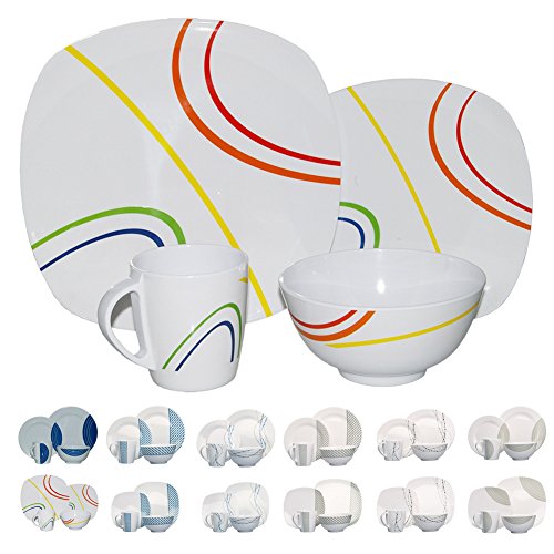 NEU Campinggeschirr Melamin Geschirr 16-teilig für 4 Personen (Design / Farbe wählbar) Picknickgeschirr