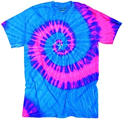 Neon Pink &amp; Blue Berry Flowing Wave Design Unisex Adult Tie Dye T-Shirt Tee