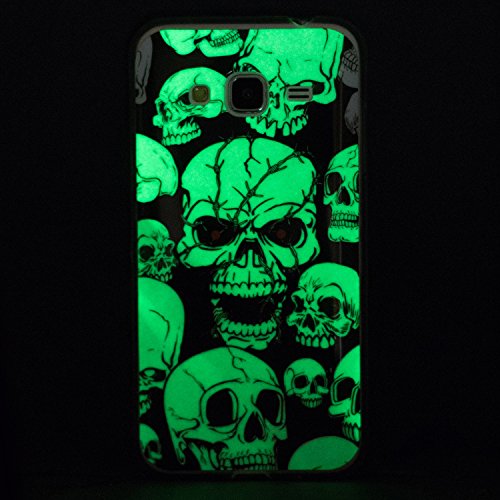 XiaoXiMi Funda Luminosa para Samsung Galaxy J3 2016 SM-J320F Carcasa de Silicona Caucho Soft TPU Silicone Case Cover Carcasa Protectora Funda Blanda Suave Flexible Caja Delgado Ligero Casco Anti Rasgu  os Anti Choque Brillando en Oscuridad - Cr  neo Asustadizo