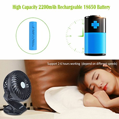 Mayoga F802 Tragbar USB Mini Klammer Fan / Handheld Aufladen Lithium-Ionen-Akku Ventilator – Geräuscharmer 360-Grad-Winkel Einstellen Luftstromsteuer (Schwarz) - 8
