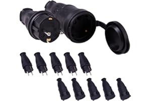 XIIW 5 Sets Kit Fiche Mâle + Prise Femelle 250V 16A 4000 W Fiche Électrique en Caoutchouc Broche IP44 Fiche d'Alimentation Étanche - Pour câble de 0,5 à 3 cm²