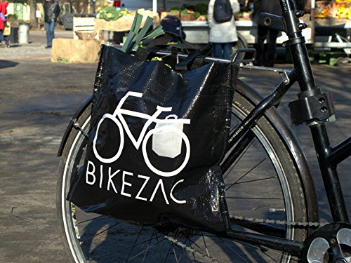 BIKEZAC® Clip-On EINKAUFS-FAHRRADTASCHE (Einseitige Einkaufstasche Faltbar Wasserabweisend Trageschlaufen), BikeZac:Black