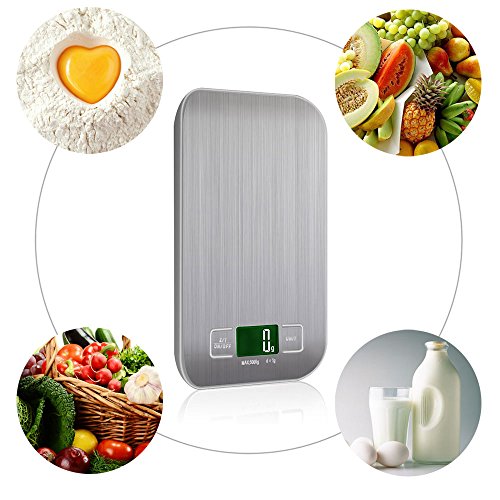 VersionTech Edelstahl Optik Multifunktionelle Digitale Küchenwaage Haushaltswaage mit Hoher Präzision bis zu 1g Maximalgewicht 5kg – Grau - 7