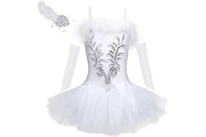 Agoky Mädchen Ballettkleid + Armstulpen + Haarschmuck Ballettanzug Ballett Trikot KinderSchwanensee Ballettkleidung Set 104 110 116 122 128 140 152 164 176