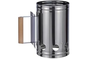 Bambelaa! - Encendedor de carbón para barbacoa con mango de madera, columna de combustión, encendedor para chimenea, color plata/negro, aprox. 17 x 27 x 27 cm, plata