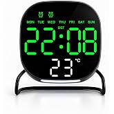 Valkyrie Dijital Yeşil LED Siyah Masa Saati Alarm Beyaz Derece 3 Kademe Işık, USB Destekli Modern Gece Lambalı Saat