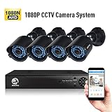 JOOAN 404AHD-4D 4CH 1080P AHD DVR Security System with 4 x 1080P Weatherproof AHD CCTV Camera and 8CH 1080N DVR Recorder Support TVI/AHD/CVBS with Superior Night Vision