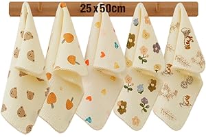 Caiery 5pz Mussole Neonato/Asciugamani da bagno per bambini 25cm*50cm, extra morbidi, in mussola di cotone organico naturale, per pelli sensibili