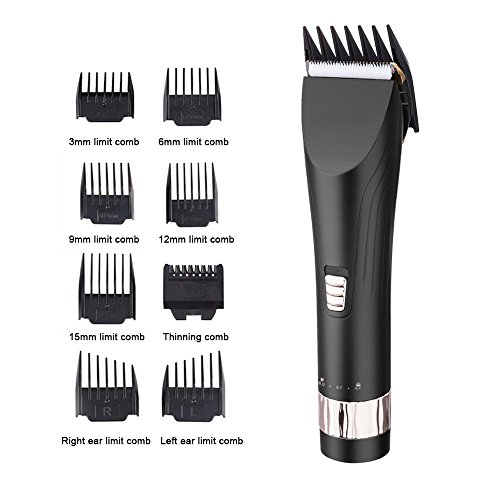 Hair Clippers, HanXiang Professional Cordless Rechargeable Barber Clippers with Ceramic Blade, 2000mAh Li-ion Battery, 8 Comb Guides ,Quiet Barber Clippers, Cordless rechargeable Haircut kit, Hair Trimmers for Men and Babies (balck)