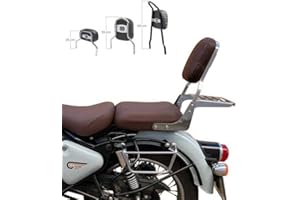 SPAAN Schienalino con portapacchi e cuscino marrone compatibile con Royal Enfield Classic 350 > 2022 (Cromato Alto)