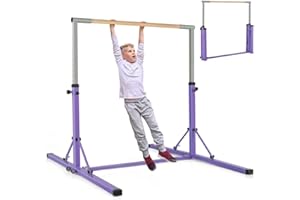 COSTWAY Foldable Gymnastics Bar, 90-150cm Height Adjustable Training Bar with Easy Moving Wheels and Non-slip Feet, Home Gym Equipment for Kids Juniors, 100kg Weight Capacity