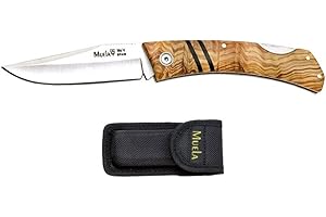 Muela Electropolis Navaja de Caza con Bloqueo ZX ZX-8.OL, Hoja MOVA de 8,5 cm, cachas de Madera de Olivo, Mango de 10 cm + Tarjeta Multiusos de Regalo