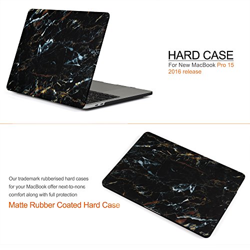 iDOO MacBook Schutzhülle / Hard Case Cover Laptop Hülle [Für 2016 MacBook Pro 15 Zoll mit Touch Bar: A1707] – matt, Schwarzer Marmor (mit gold-blauer Masserung) - 2