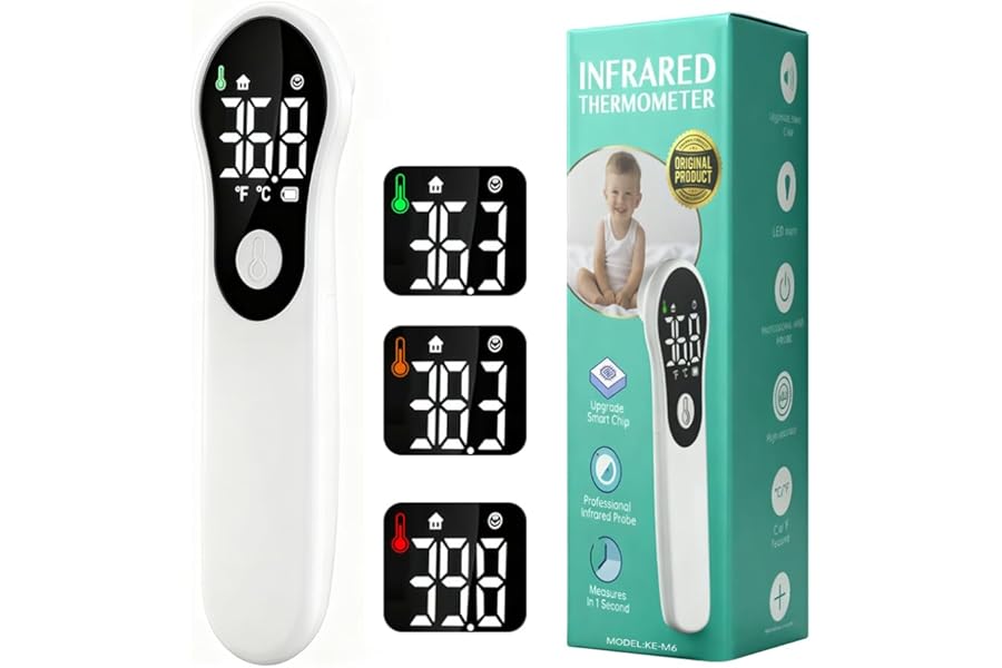 Non-Contact Digital Fever Thermometer, Newborn Children Adult Thermometer, Clinical Forehead Thermometer with Fever Alarm, Instant Reading 1 Second, °C/°F