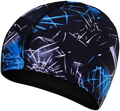 Neeiors Unisex Women Men Elastic Swim Cap Soft Adult Bathing Swimming Spa Hat for Long Hair Navy Blue Lines