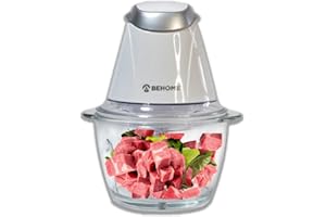 BEHOME Picadora de Carne 1L doble hoja Acero Inoxidable | Picadora Electrica 300W para Carne, Queso, Verduras, Salsas