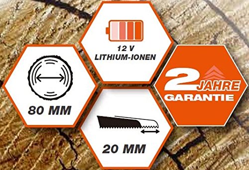 Yardforce Akku-Gartensäge GDGS12, inkl. 12V Li-Ion-Samsung-Akku, Ladegerät, inkl. 3 Klingen (1x Holz, 1x Metall, 1x Kunststoff), Schneidleistung: Holz bis 80mm, weiches Metall bis 7mm - 7