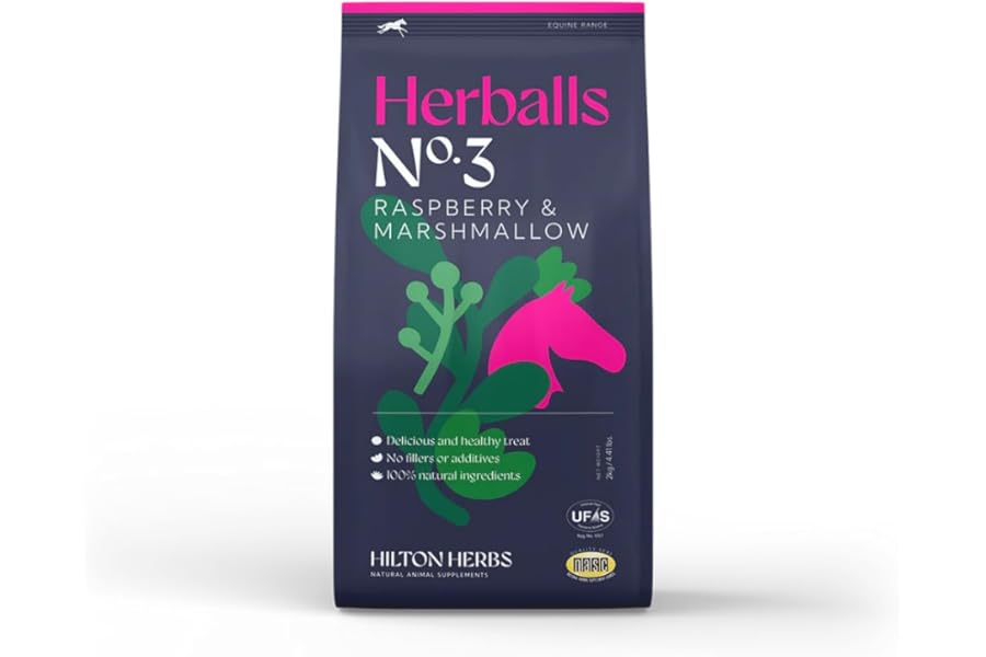 Hilton Herballs No. 3 Raspberry & Marshmallow. All-Natural Horse Treats. Tasty Reward for Horses and Ponies. No Additives or Fillers. Molasses-Free. 100% Natural Ingredients. 2kg Bag. Made in UK.