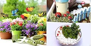 Krisah 5pcs Butterflies on Metal Wire with 5 pcs Ladybugs Garden/Plant Decor