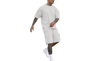 Fastkoala Mens Outfits Tracksuit Suit Set 2 Piece Crew Neck Shirt & Short Lapel Activewear Sweatsuits