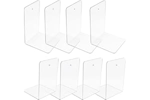 DIBALIYI 8 Pcs Clear Bookends, Acrylic Book Ends for Book Shelves, Non-Slip Desktop Book Organizer for School Supplies Library Office, Book Holder for Bedroom Decoration Gift, 17.5×12×12 cm