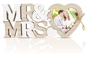ZJRung Mr & Mrs Lettres en Bois Décoration Mr & Mrs Décoration de Mariage avec Cœur Cadre Photo Décorations de Table Mariage Vintage pour Fiançailles Anniversaire Tableau Signe Décor