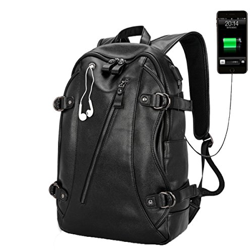 Preisvergleich Produktbild YUEER Mode Trend Leder Herrenrucksack Lässig Herrentasche Reisen Große Kapazität Herrenrucksack Mode Kuriertaschen,Upgraded(USB)-OneSize