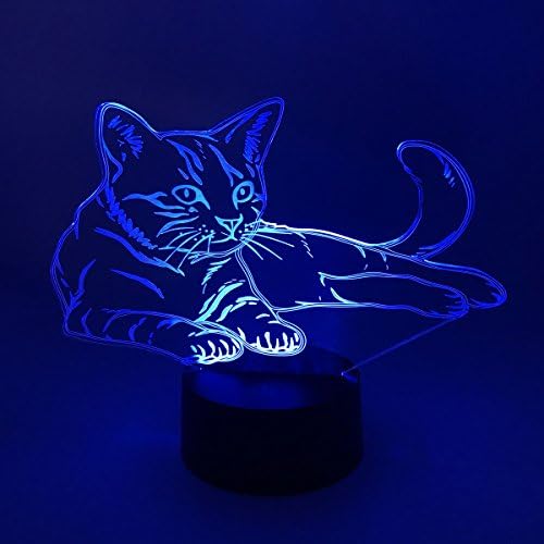 3D Illusion Lamp, elekmall Home Decoration 7 Colors Chang Light, Desk Toy, Table Lamp Kid's Room Decor | Gift for Children | Boy | Girl | Friends | Lover (Cat)