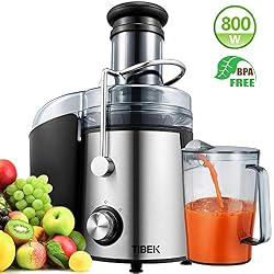 Centrifugeuse Extracteur de Jus, TIBEK 800W Centrifugeuse Fruits et Legumes avec 75MM Large Bouche, Extracteur de Jus à Deux Vitesses, Sans BPA, en Acier Inoxydable de Qualité Alimentaire