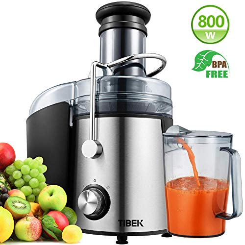 Centrifugeuse Extracteur de Jus, TIBEK 800W Centrifugeuse Fruits et Legumes avec 75MM Large Bouche, Extracteur de Jus à Deux Vitesses, Sans BPA, en Acier Inoxydable de Qualité Alimentaire