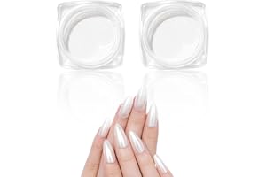 SULIUDAJI 2 Scatole Di Polvere Bianca Cromata Per Unghie – Trasparente Aurora Ice Shimmer Chrome Pigment Polvere Per Unghie