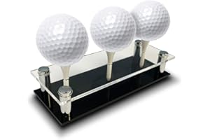 MAKEABALL USA Company - Acrylic Golf Ball Display Stand | Holds 3 Golf Balls | Acrylic and Metal | 3 Golf Tees Included