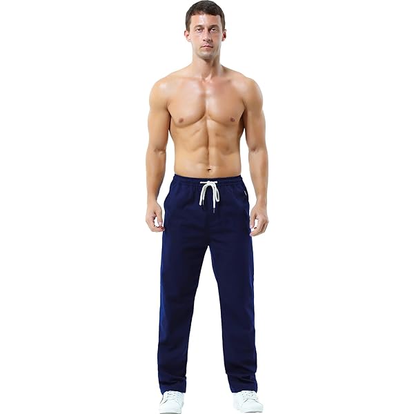 Linnen broeken voor heren in effen kleuren, casual yogabroek met relaxte pasvorm, broeken met rechte pijpen, Groen, XXL