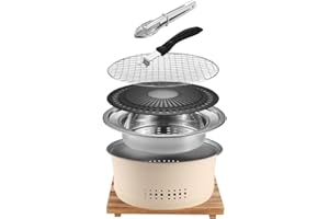 SANQIAHOME Parrilla portátil de carbón de acero inoxidable, antiadherente, redonda, barbacoa o olla caliente, agua hirviendo, estufa de carbón para fiesta en casa, campamento al aire libre