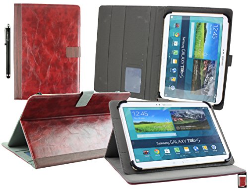 Emartbuy® YunTab D102 Tablet PC 10.1 Zoll Universalbereich ( 10 - 11 Zoll ) Distressed Maroon Multi Angle Exekutiv Folio Mappen Kasten Abdeckung mit Kartensteckplätze + Eingabestift