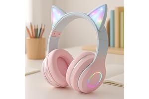 OHAANYY Casque Bluetooth pour Enfants sans Fil,Casque Cat Pliable avec LED Flash Lumières Glow, Enfants Bluetooth 5.0 avec Microphone et Contrôle du Volume, Carte Slot pour PC/Tablettes/TV (1)